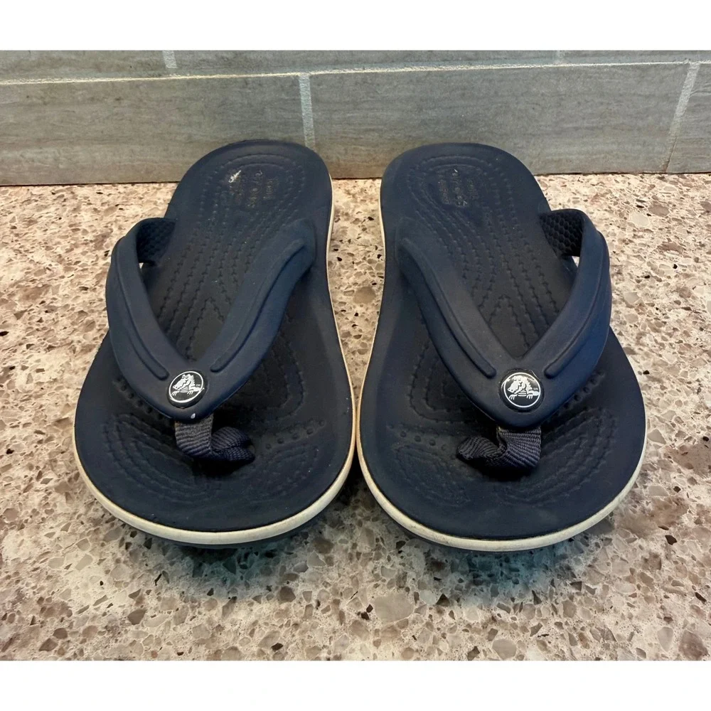 Kids Navy Blue and White Crocs Flip Flops‎